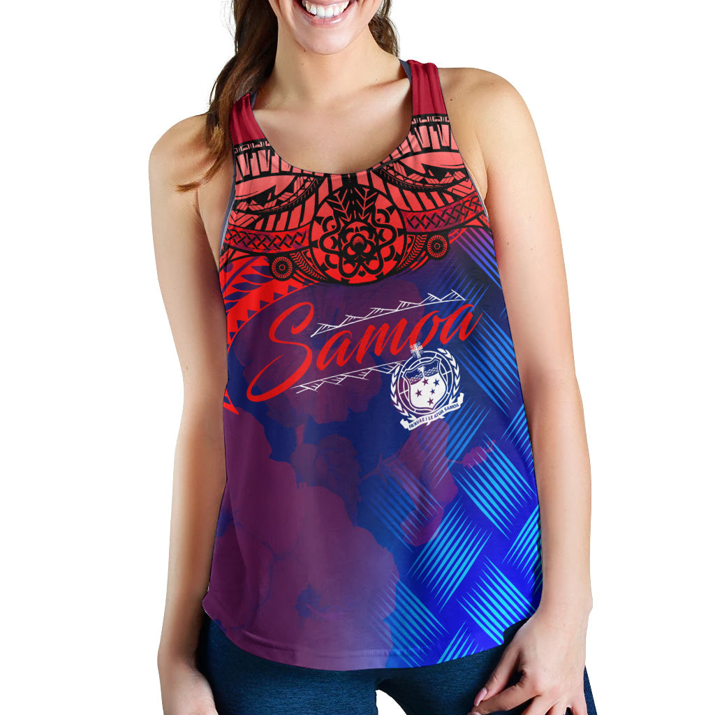 Samoa Polynesian Racerback Women Tank - Samoa Coat Of Arms with Lauhala Tribal Pattern
