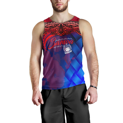 Samoa Polynesian Men Tank Top - Samoa Coat Of Arms with Lauhala Tribal Pattern