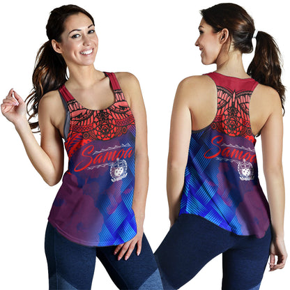 Samoa Polynesian Racerback Women Tank - Samoa Coat Of Arms with Lauhala Tribal Pattern