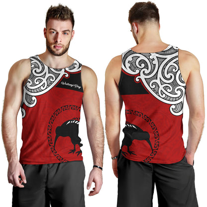 New Zealand Tank Top - Happy Waitangi Day Kiwi Bird and Maori Traditional