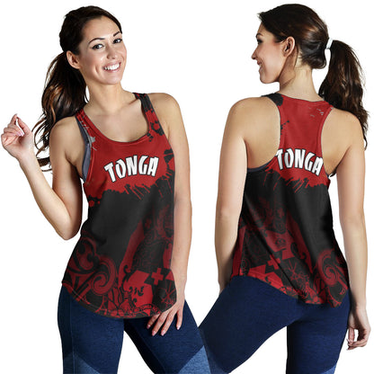 Tonga Polynesian Women Racerback Tank - Tonga Pride Coat Of Arms