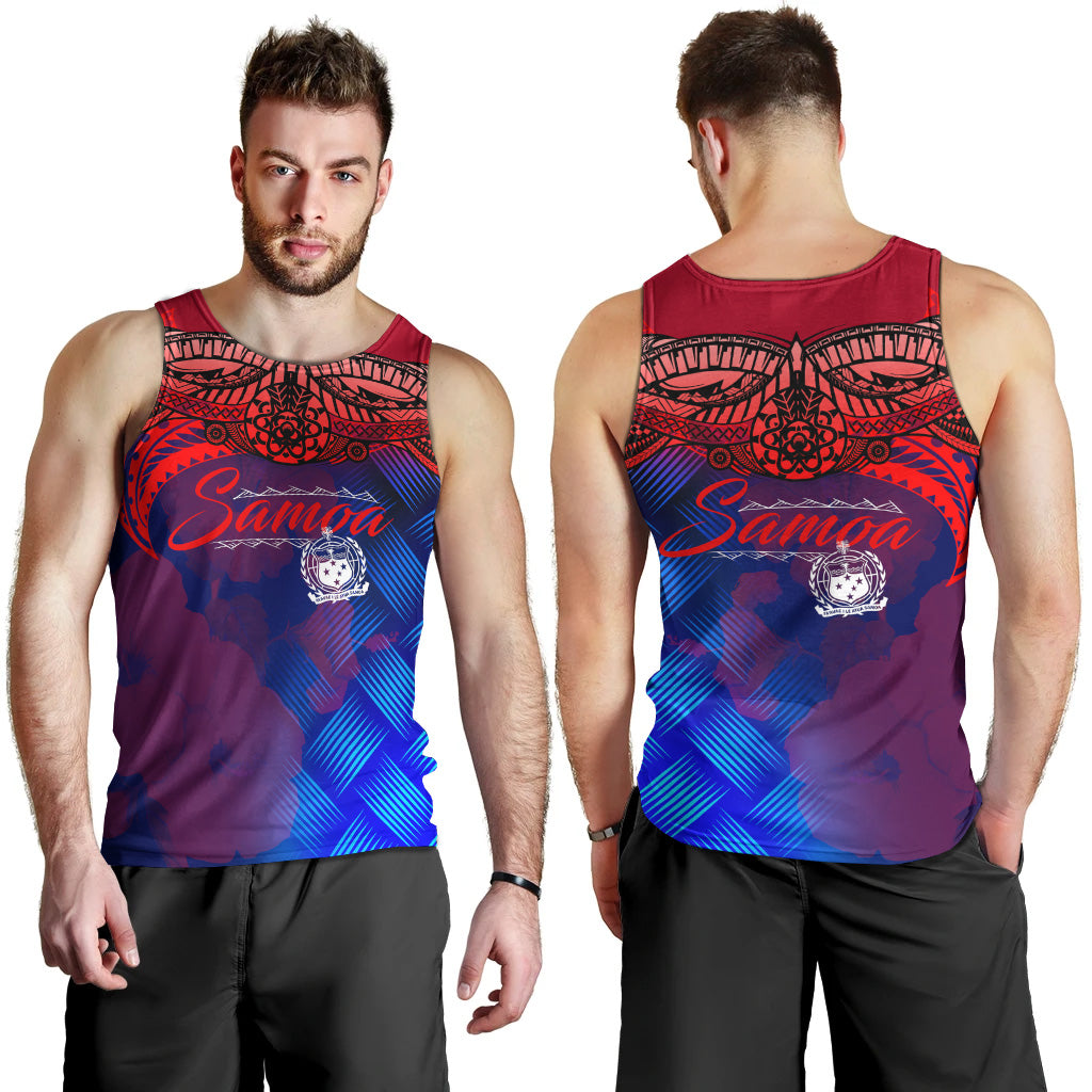 Samoa Polynesian Men Tank Top - Samoa Coat Of Arms with Lauhala Tribal Pattern