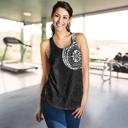Polynesian Women Racerback Tank - Polynesian Tattoo Style Version 2 White