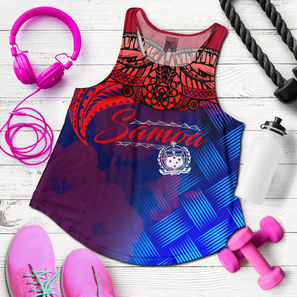 Samoa Polynesian Racerback Women Tank - Samoa Coat Of Arms with Lauhala Tribal Pattern