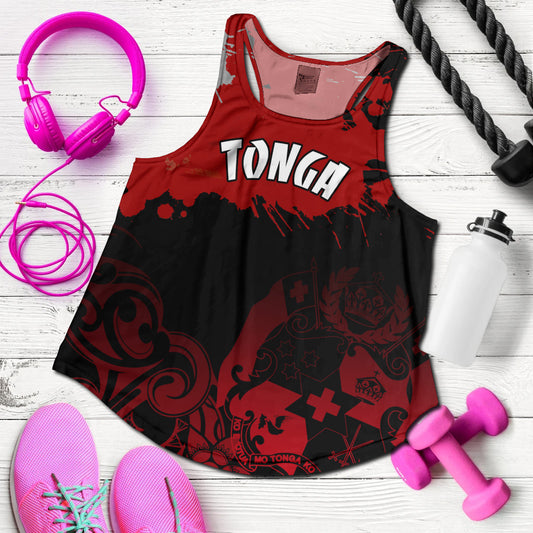 Tonga Polynesian Women Racerback Tank - Tonga Pride Coat Of Arms