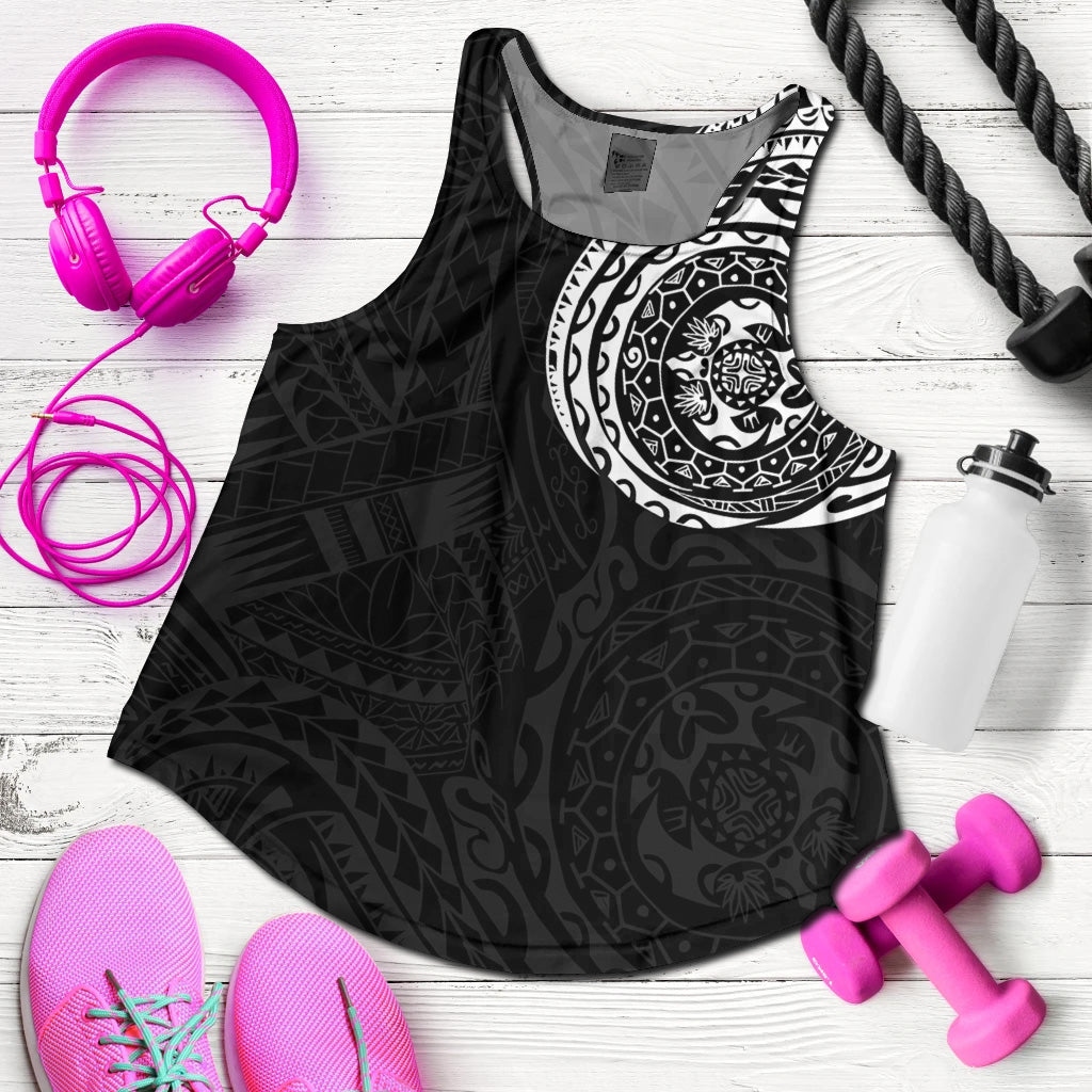 Polynesian Women Racerback Tank - Polynesian Tattoo Style Version 2 White