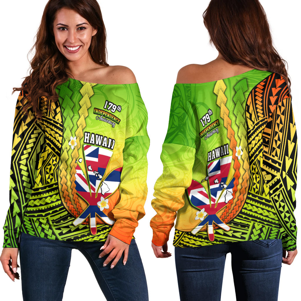 Hawaii Polynesian Women Off Shoulder Sweater - Custom Hawaii Independence Day Polynesian Cullture