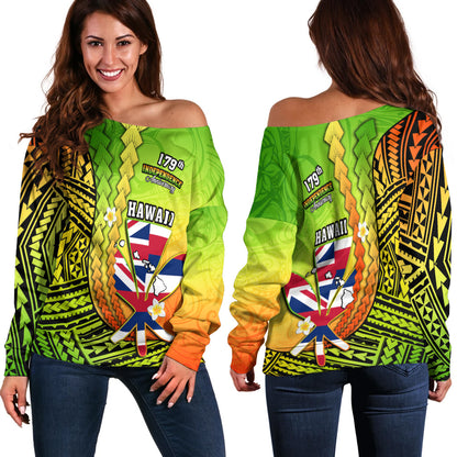 Hawaii Polynesian Women Off Shoulder Sweater - Custom Hawaii Independence Day Polynesian Cullture