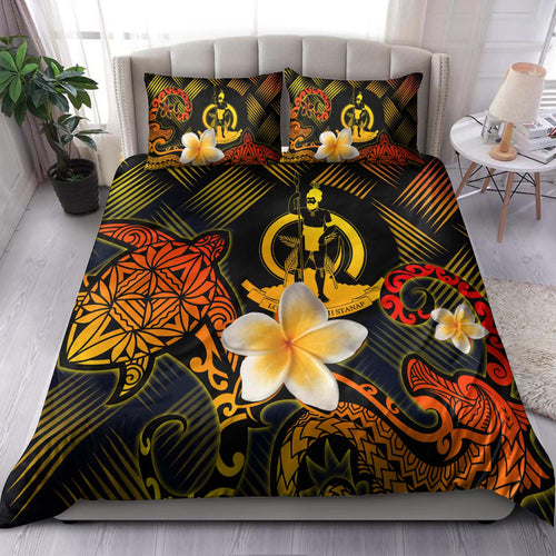 Vanuatu Polynesian Bedding Set - Lauhala Turtle Plumeria Tropical