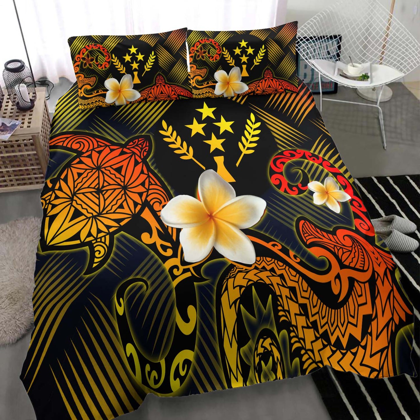 Kosrae Polynesian Bedding Set - Lauhala Turtle Plumeria Tropical