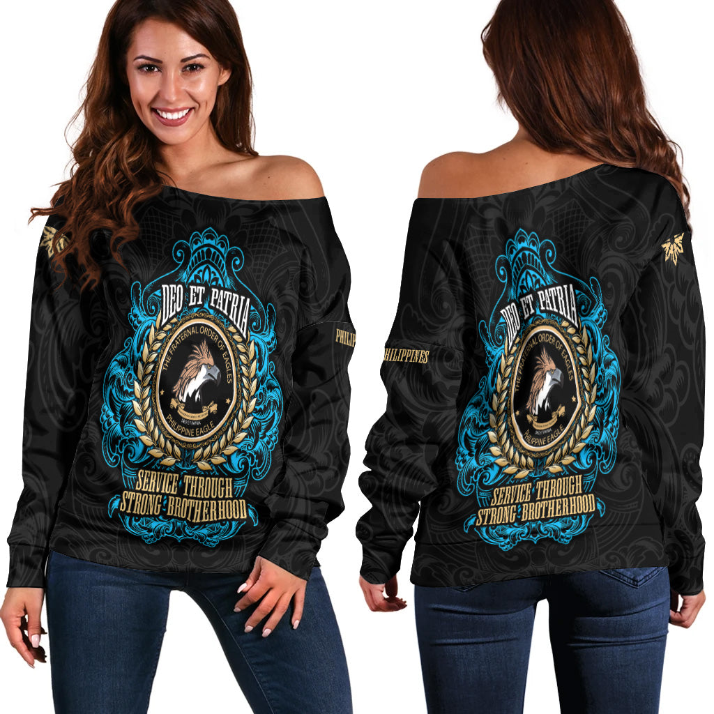 Philippines Off Shoulder Sweatshirt - Philippine Eagles Ornament Vintage Style