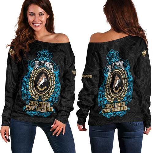 Philippines Off Shoulder Sweatshirt - Philippine Eagles Ornament Vintage Style