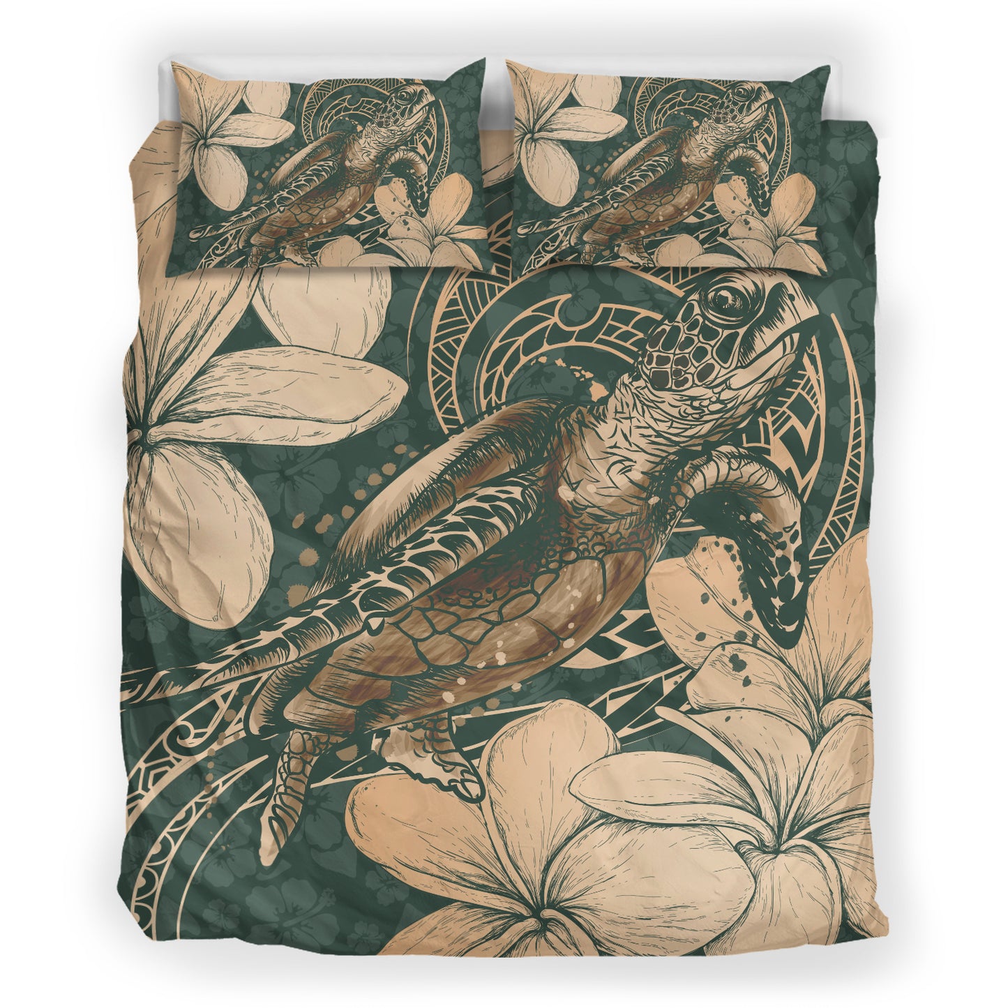 Hawaii Bedding Set Turtle Map Plumeria Hibiscus Floral