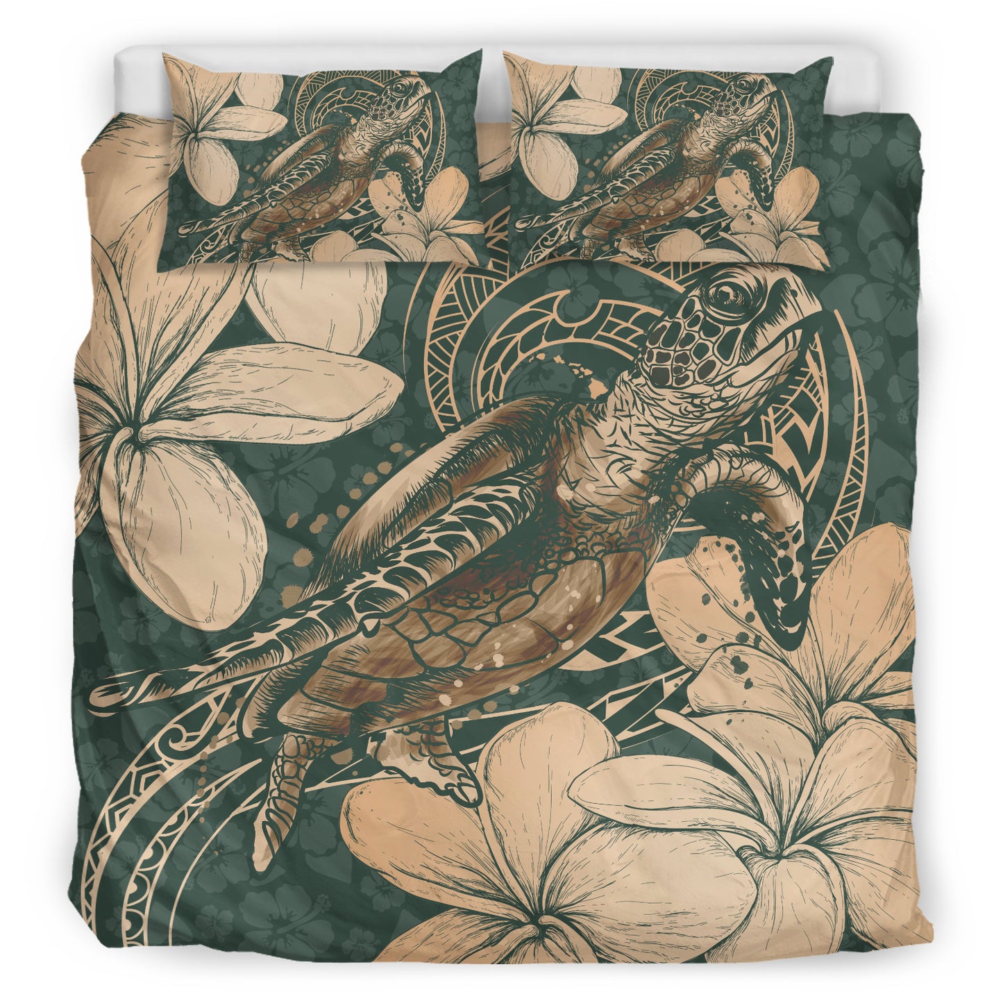 Hawaii Bedding Set Turtle Map Plumeria Hibiscus Floral