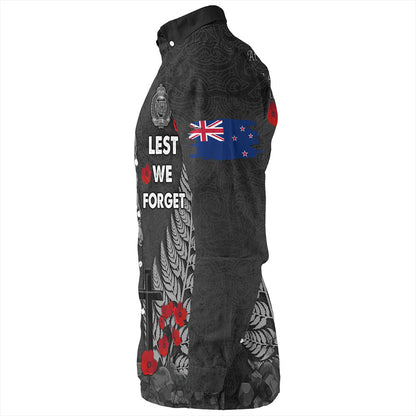 New Zealand Long Sleeve Shirt Maori Tribal Silver Fern Lest We Forget Solider