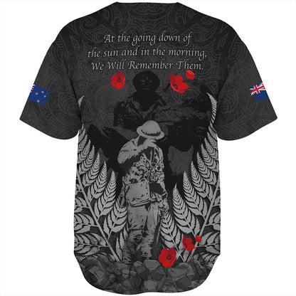 New Zealand Baseball Shirt Maori Tribal Silver Fern Lest We Forget Solider