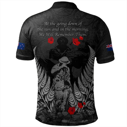 New Zealand Polo Shirt Maori Tribal Silver Fern Lest We Forget Solider
