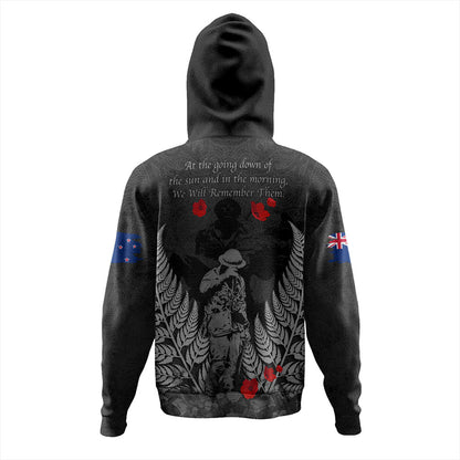New Zealand Hoodie Maori Tribal Silver Fern Lest We Forget Solider