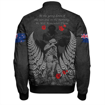New Zealand Bomber Jacket Maori Tribal Silver Fern Lest We Forget Solider