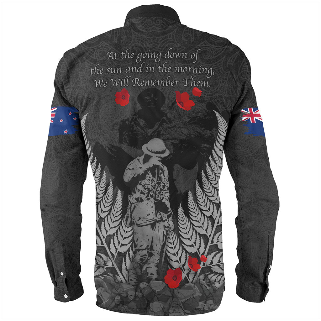 New Zealand Long Sleeve Shirt Maori Tribal Silver Fern Lest We Forget Solider