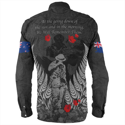 New Zealand Long Sleeve Shirt Maori Tribal Silver Fern Lest We Forget Solider