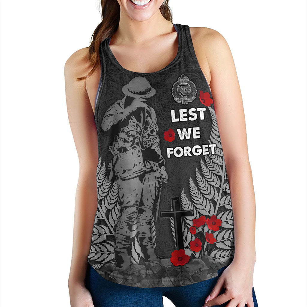 New Zealand Women Tank Maori Tribal Silver Fern Lest We Forget Solider