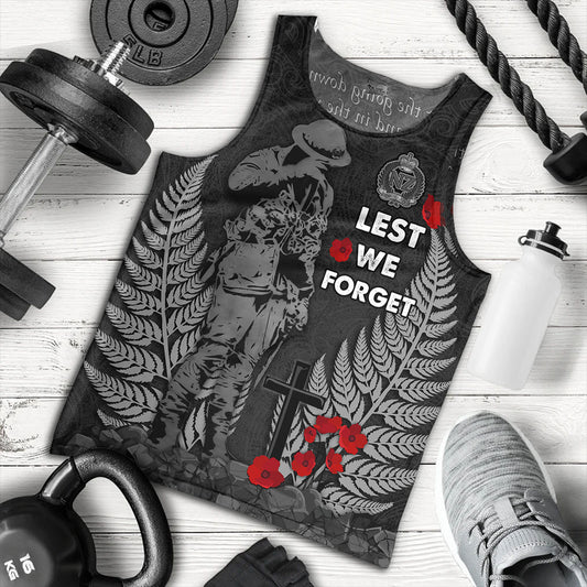 New Zealand Tank Top Maori Tribal Silver Fern Lest We Forget Solider