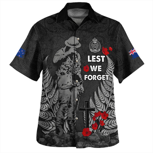 New Zealand Hawaiian Shirt Maori Tribal Silver Fern Lest We Forget Solider