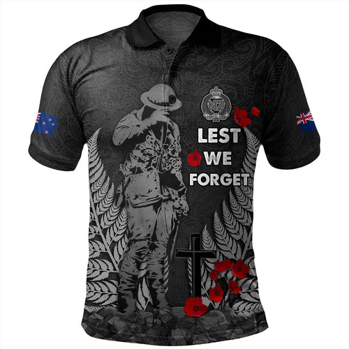 New Zealand Polo Shirt Maori Tribal Silver Fern Lest We Forget Solider