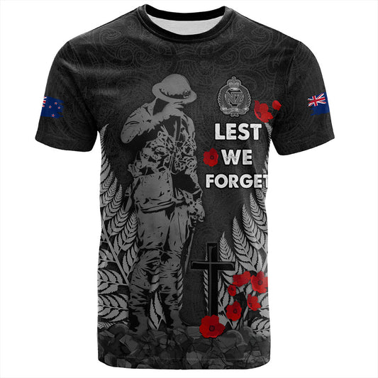 New Zealand T-Shirt Maori Tribal Silver Fern Lest We Forget Solider