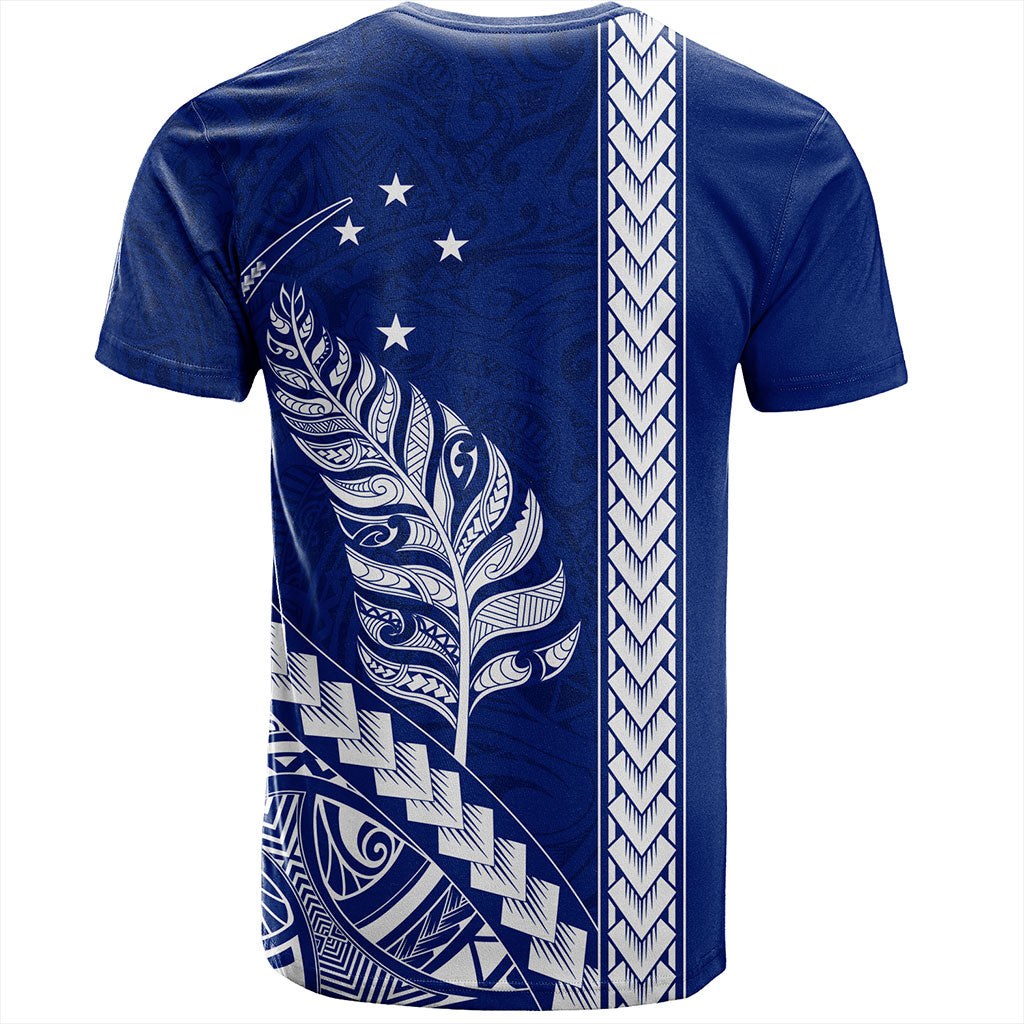 New Zealand T-Shirt Maori Tribal Silver Fern With Star Tattoo Style Blue