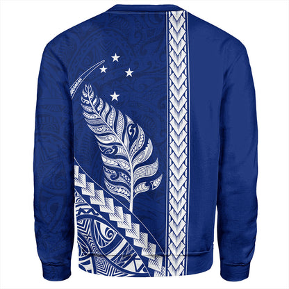 New Zealand Sweatshirt Maori Tribal Silver Fern With Star Tattoo Style Blue