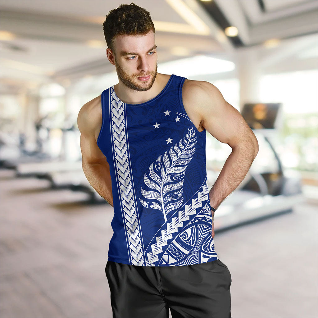 New Zealand Tank Top Maori Tribal Silver Fern With Star Tattoo Style Blue