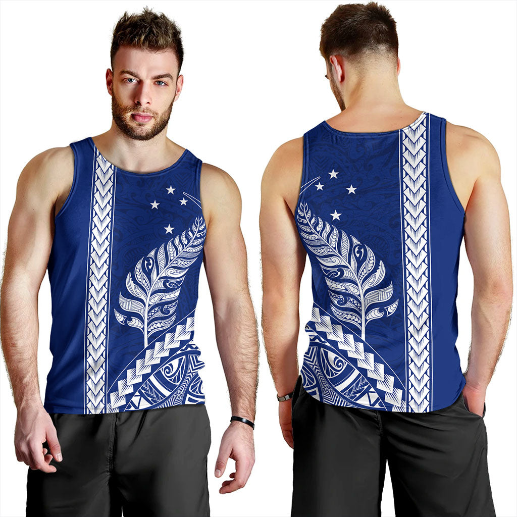 New Zealand Tank Top Maori Tribal Silver Fern With Star Tattoo Style Blue