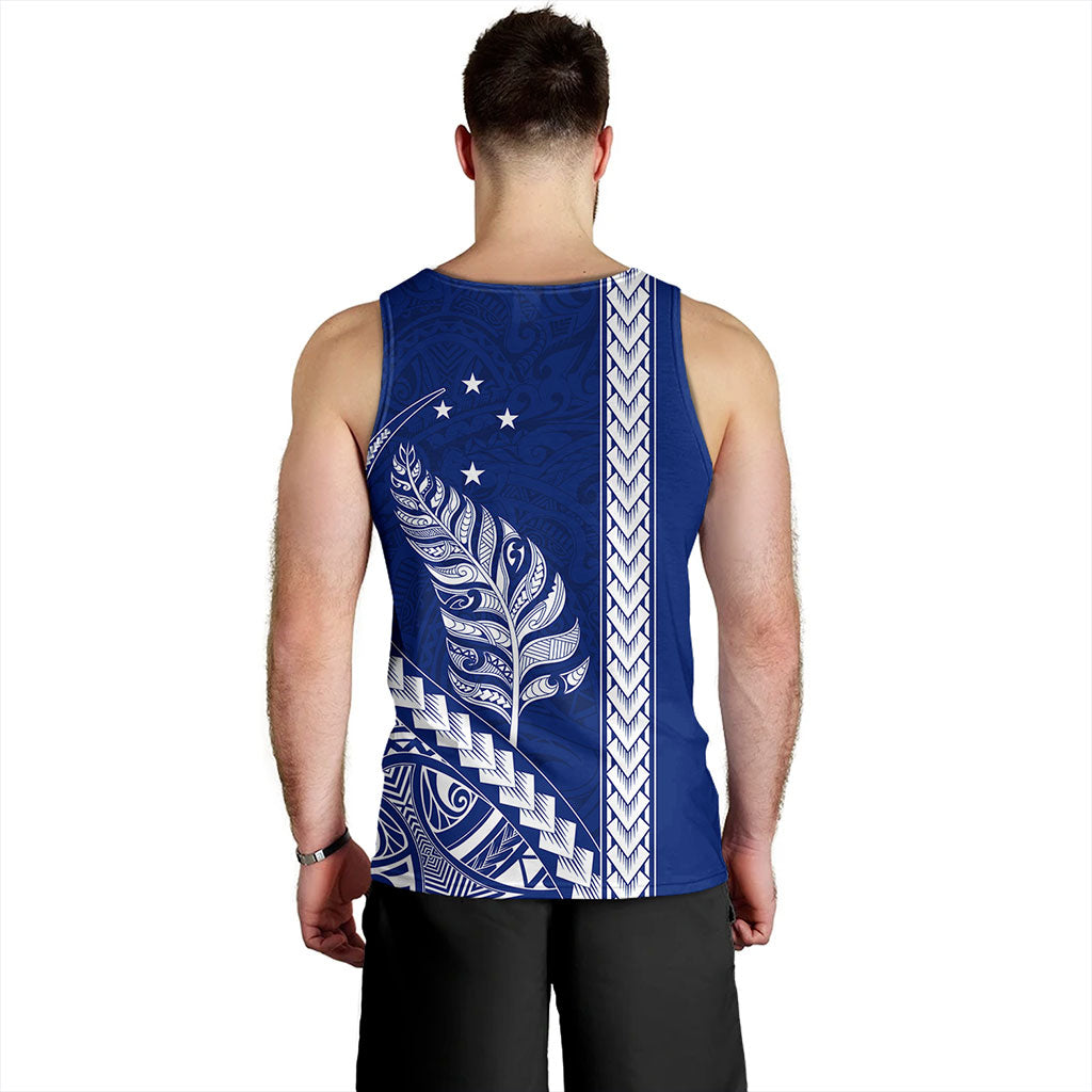 New Zealand Tank Top Maori Tribal Silver Fern With Star Tattoo Style Blue