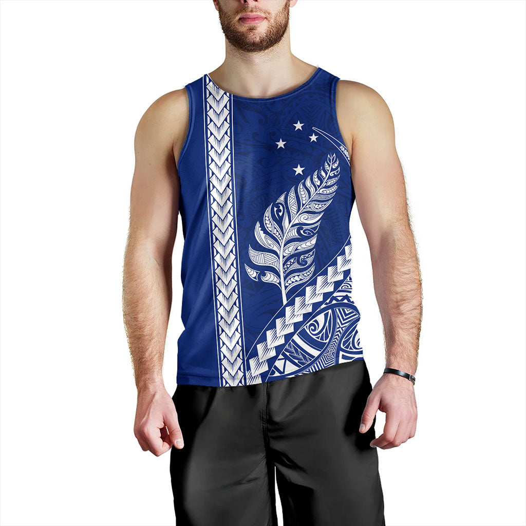 New Zealand Tank Top Maori Tribal Silver Fern With Star Tattoo Style Blue