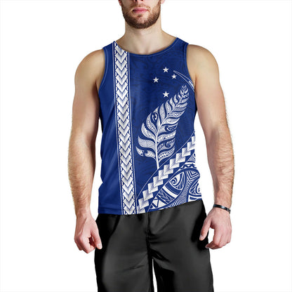 New Zealand Tank Top Maori Tribal Silver Fern With Star Tattoo Style Blue