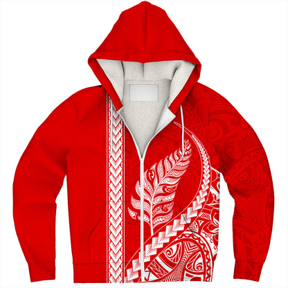 New Zealand Sherpa Hoodie Maori Tribal Silver Fern Tattoo Style Red