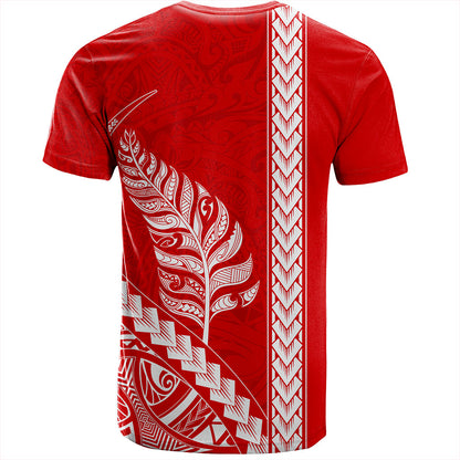New Zealand T-Shirt Maori Tribal Silver Fern Tattoo Style Red