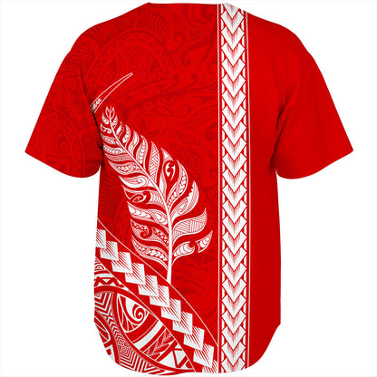 New Zealand Baseball Shirt Maori Tribal Silver Fern Tattoo Style Red
