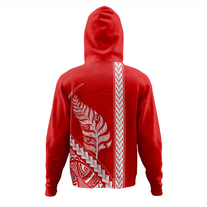 New Zealand Hoodie Maori Tribal Silver Fern Tattoo Style Red