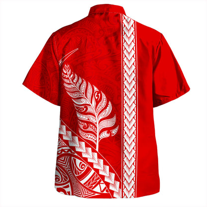 New Zealand Hawaiian Shirt Maori Tribal Silver Fern Tattoo Style Red