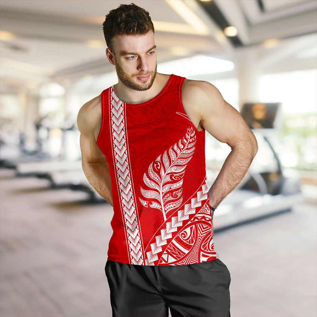 New Zealand Tank Top Maori Tribal Silver Fern Tattoo Style Red