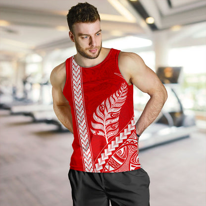 New Zealand Tank Top Maori Tribal Silver Fern Tattoo Style Red