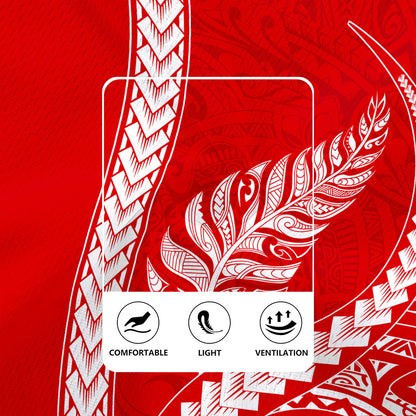 New Zealand Rugby Jersey Maori Tribal Silver Fern Tattoo Style Red