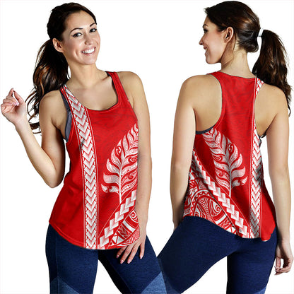 New Zealand Women Tank Maori Tribal Silver Fern Tattoo Style Red