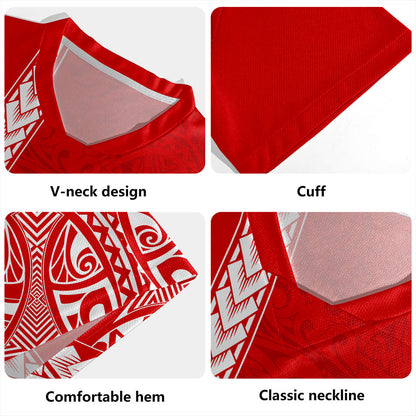 New Zealand Rugby Jersey Maori Tribal Silver Fern Tattoo Style Red