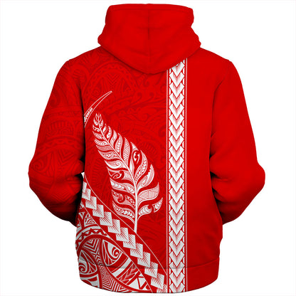 New Zealand Sherpa Hoodie Maori Tribal Silver Fern Tattoo Style Red