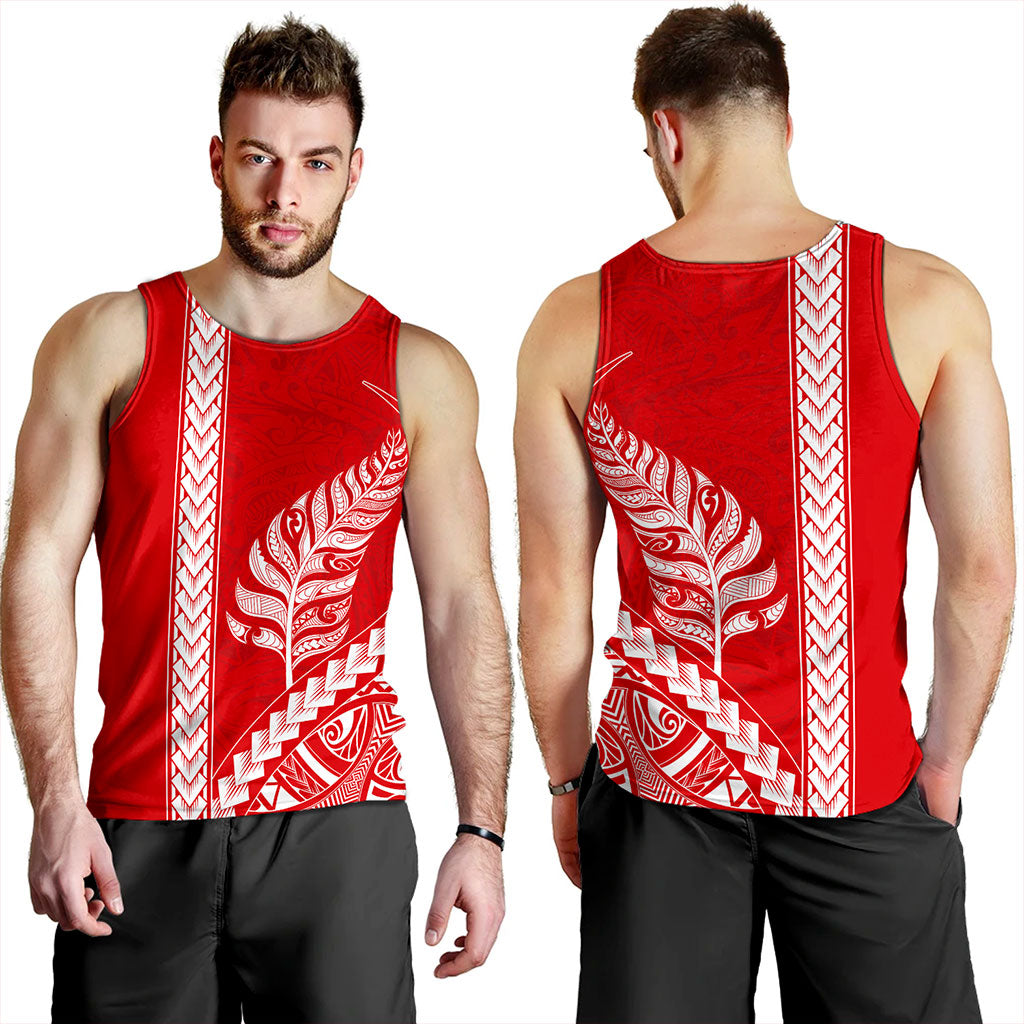 New Zealand Tank Top Maori Tribal Silver Fern Tattoo Style Red