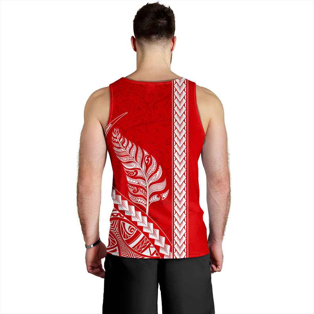 New Zealand Tank Top Maori Tribal Silver Fern Tattoo Style Red